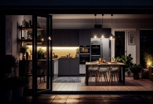 Modern bifold doors showcasing stylish kitchen diner