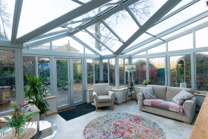 White glass roof conservatory interior